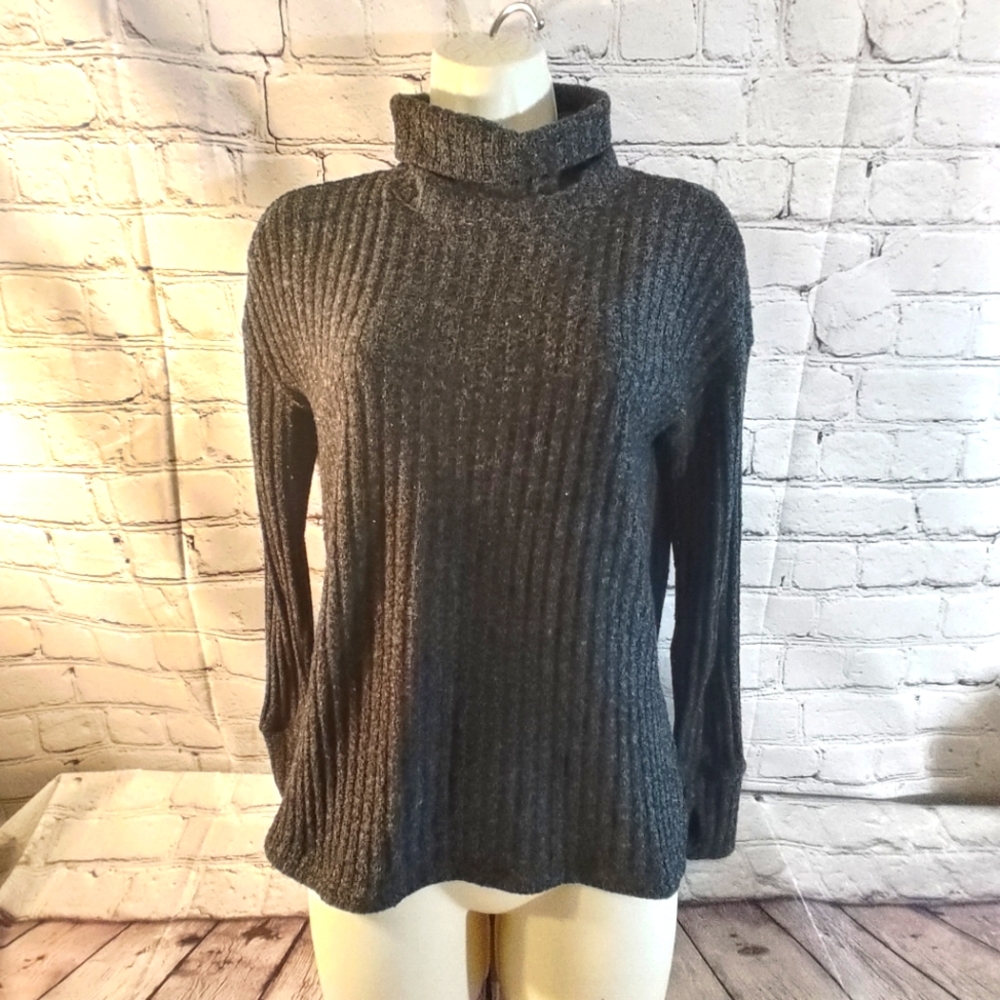 Athleta Funnel Neck Heathered Charcoal Sweater Running Pullover Gray XS